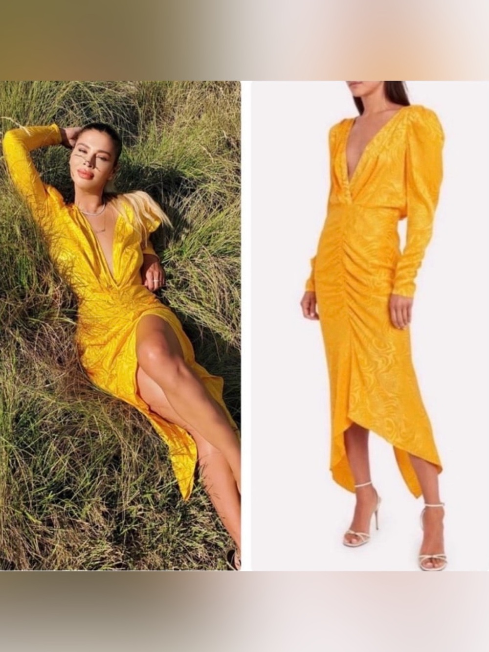 Ronny Kobo New Astrid Satin Silk Blend Midi Dress In Marigold Yellow Size M